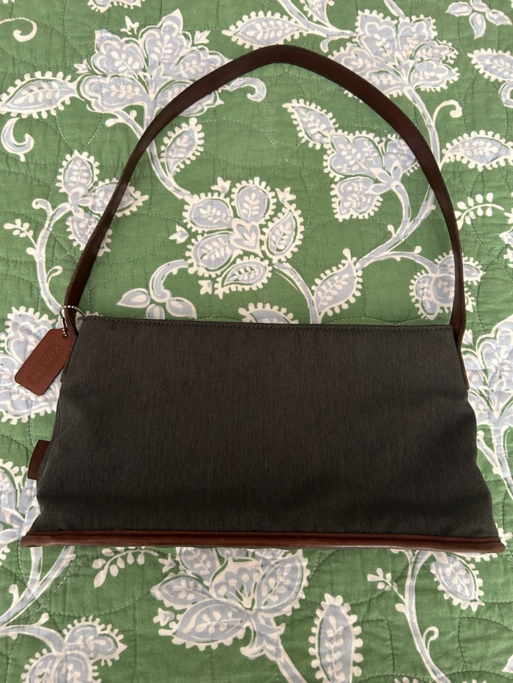 Vintage Coach Greenwich Small Canvas Shoulder Bag Mahogany Trim